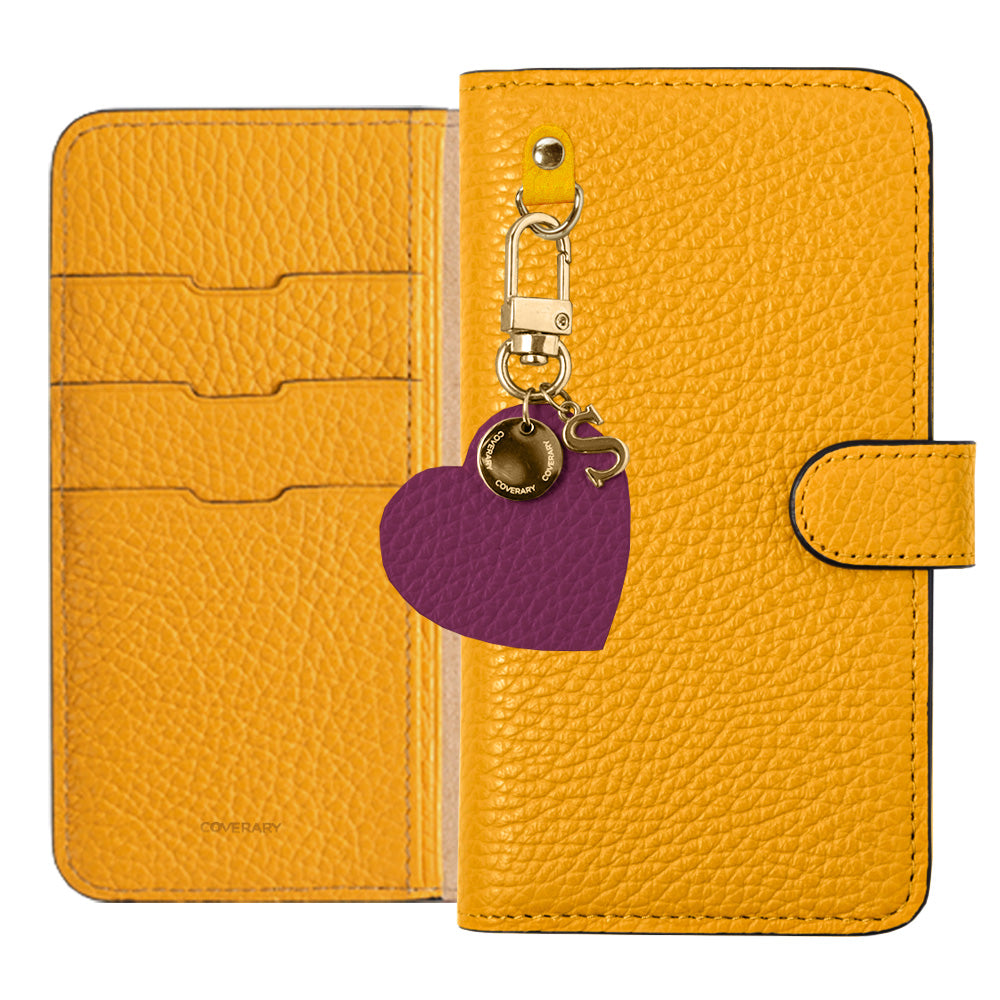 Genuine leather 32 colors Italian shrink leather motif initial charm notebook-style case (with belt) AQUOS series