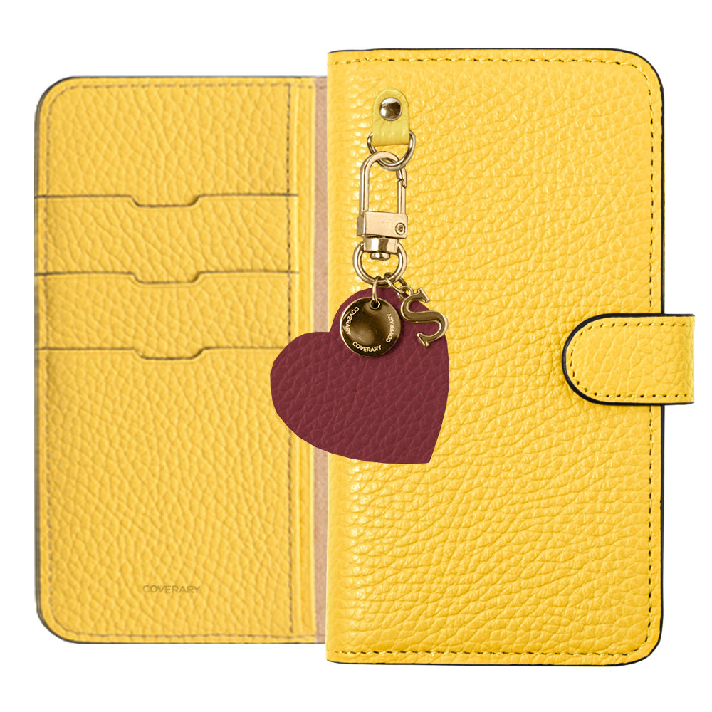 Genuine leather 32 colors Italian shrink leather motif initial charm notebook-style case (with belt) AQUOS series