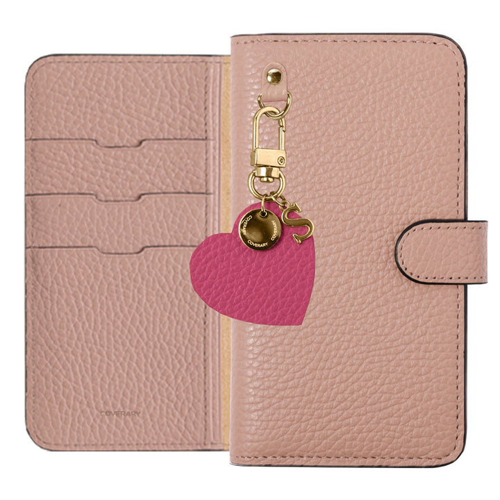 Genuine leather 32 colors Italian shrink leather motif initial charm notebook-style case (with belt) AQUOS series
