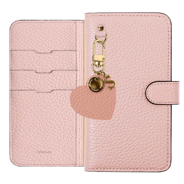 Genuine leather 32 colors Italian shrink leather motif initial charm notebook-style case (with belt) AQUOS series