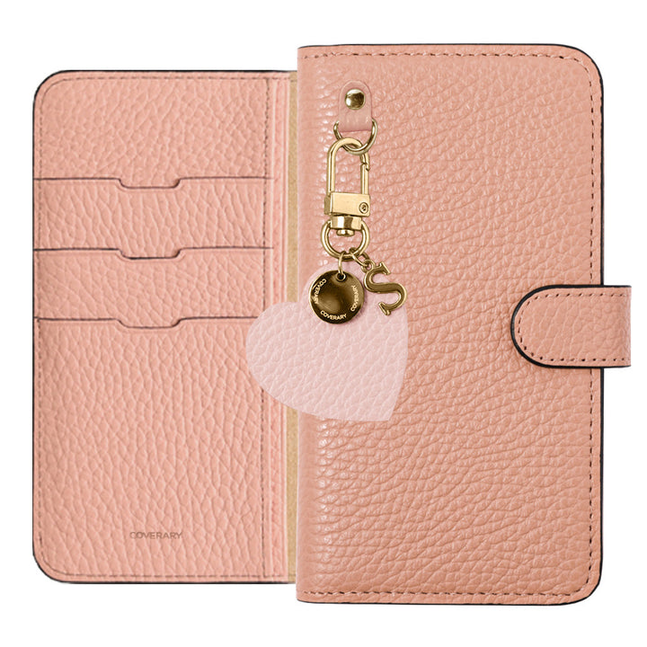 Genuine leather 32 colors Italian shrink leather motif initial charm notebook-style case (with belt) AQUOS series