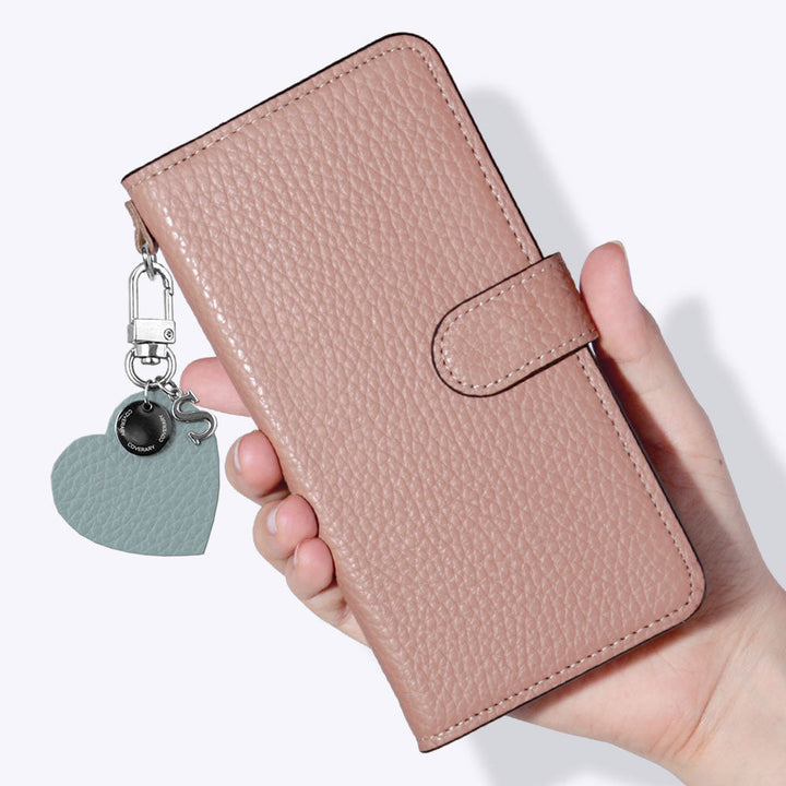 Genuine leather 32 colors Italian shrink leather motif initial charm notebook-style case (with belt) AQUOS series
