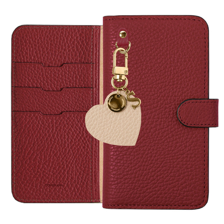 Genuine leather 32 colors Italian shrink leather motif initial charm notebook-style case (with belt) AQUOS series
