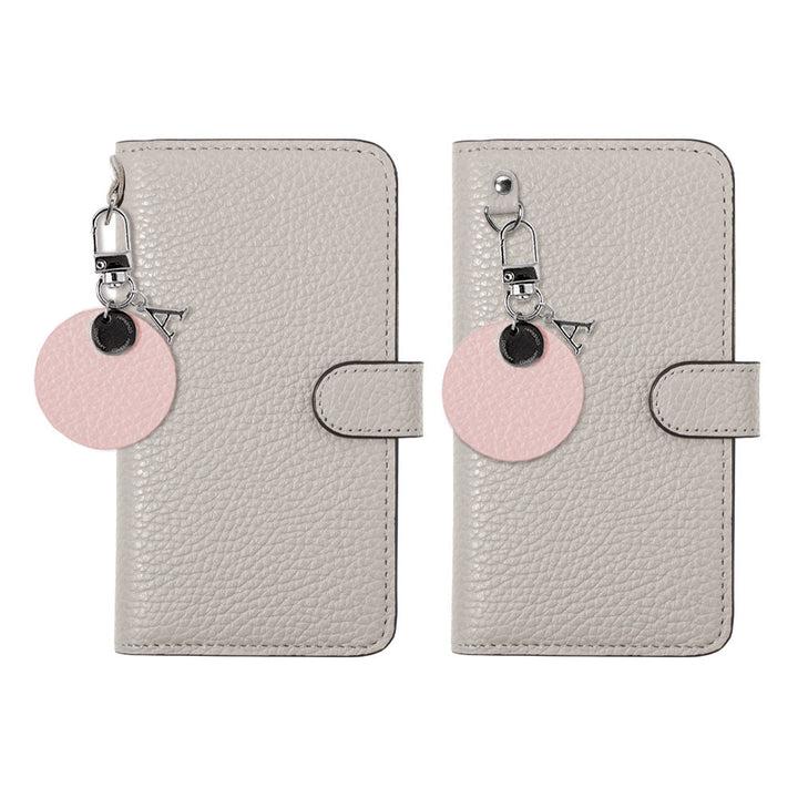 Genuine leather 32 colors Italian shrink leather motif initial charm notebook-style case (with belt) AQUOS series