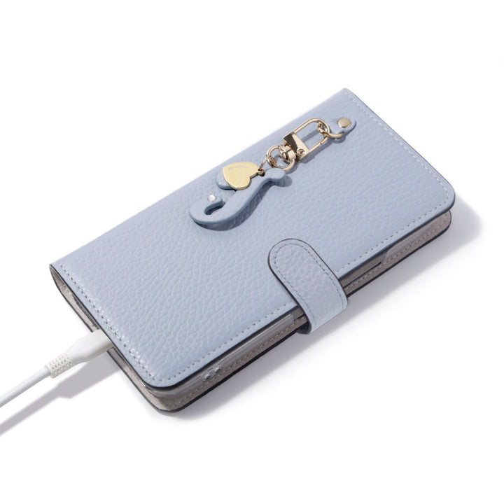 本革 32色 イタリアンシュリンクレザー miniイニシャルチャーム 手帳型ケース（ベルトあり）