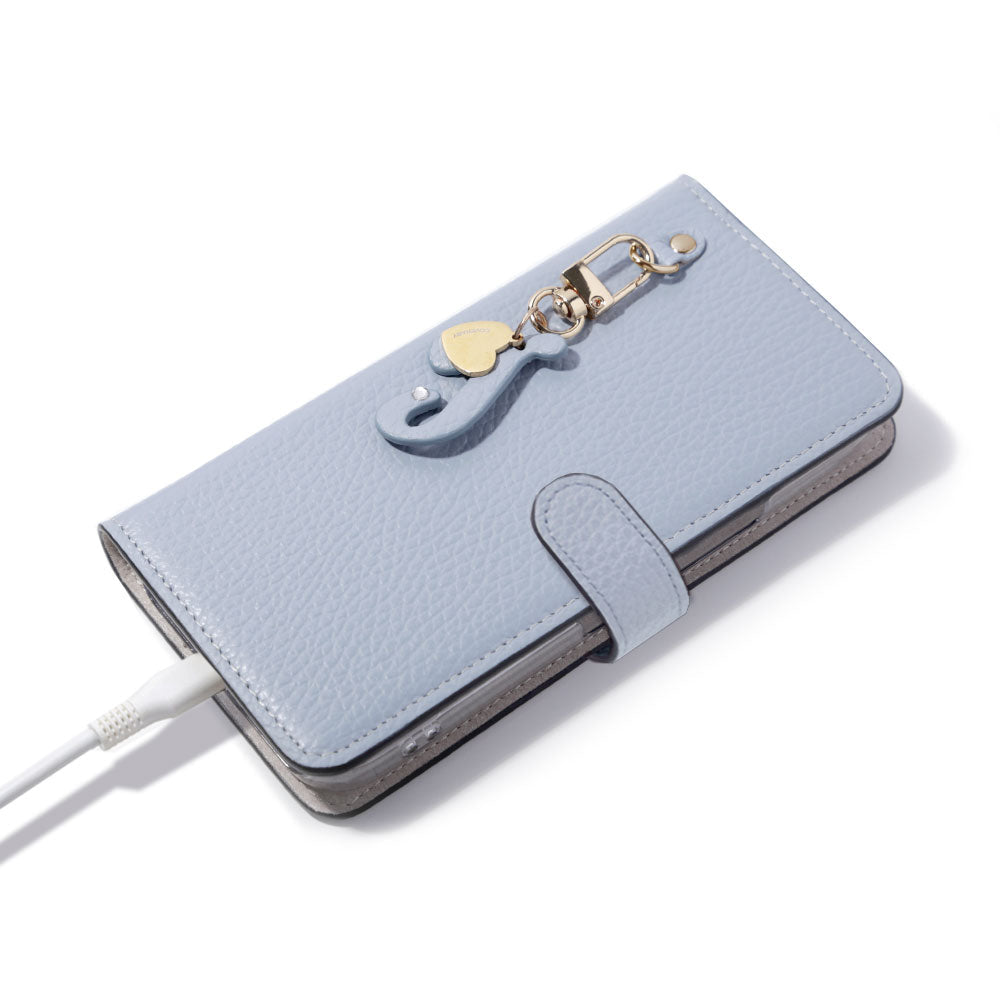 Genuine leather 32 colors Italian shrink leather mini initial charm notebook-style case (with belt) AQUOS series