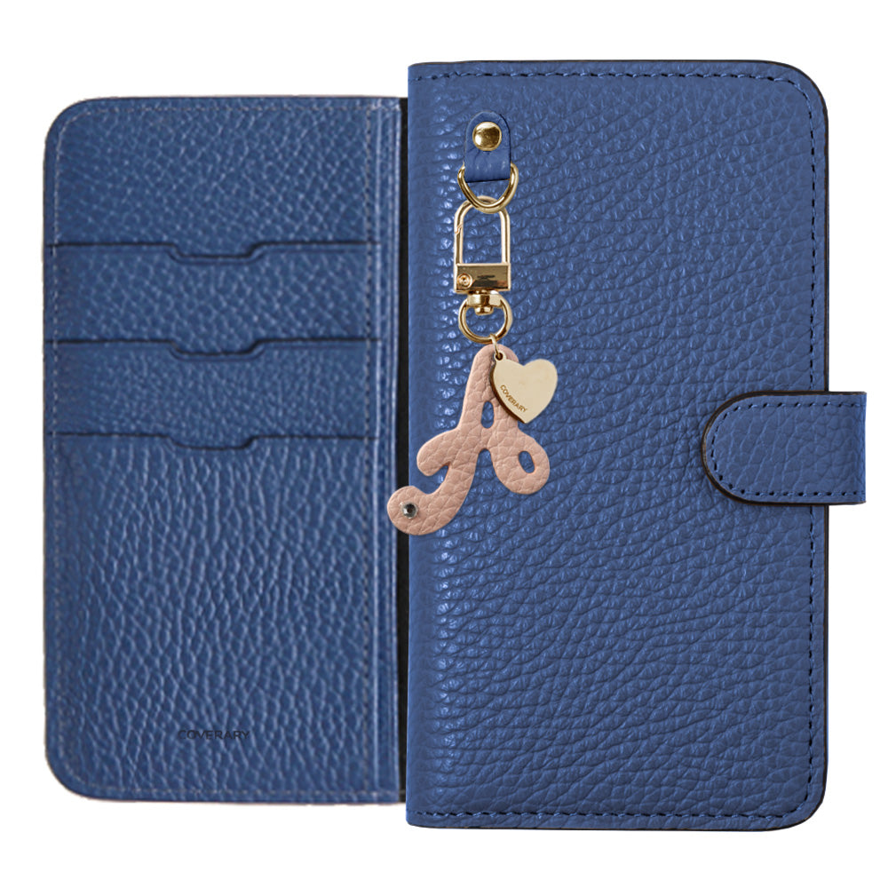 Genuine leather 32 colors Italian shrink leather mini initial charm notebook-style case (with belt) AQUOS series