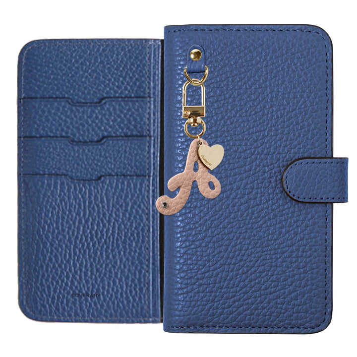 Genuine leather 32 colors Italian shrink leather mini initial charm notebook-style case (with belt) AQUOS series
