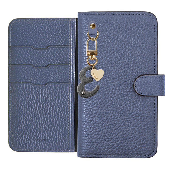 Genuine leather 32 colors Italian shrink leather mini initial charm notebook-style case (with belt) AQUOS series