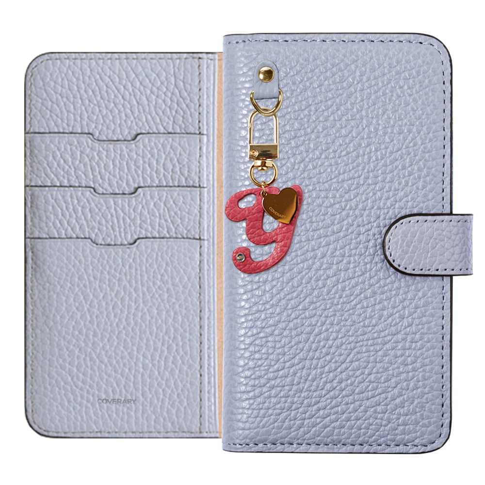 Genuine leather 32 colors Italian shrink leather mini initial charm notebook-style case (with belt) AQUOS series