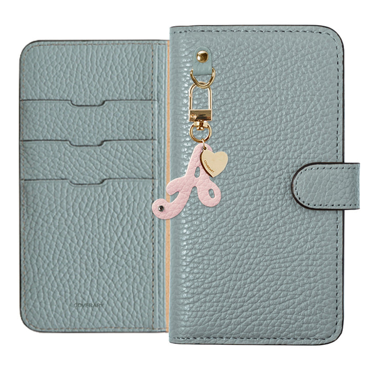 Genuine leather 32 colors Italian shrink leather mini initial charm notebook-style case (with belt) AQUOS series