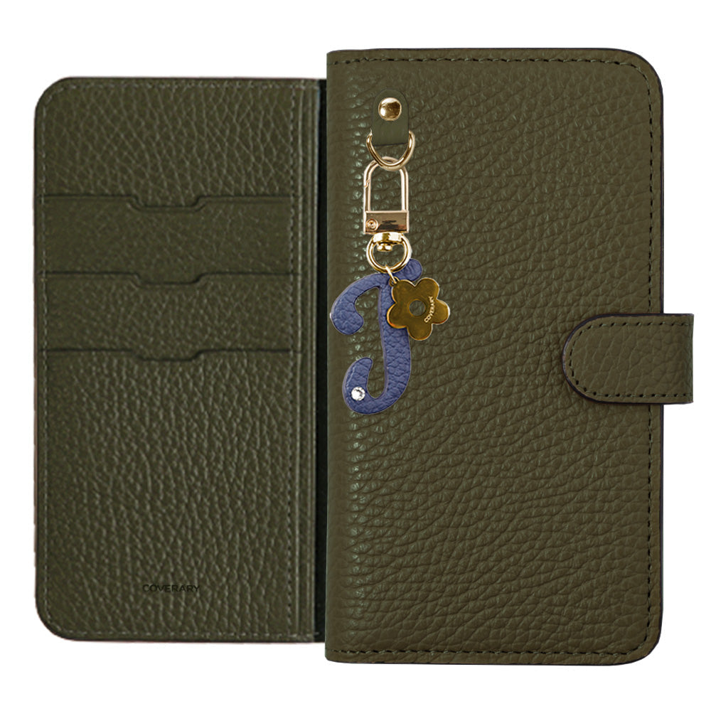 Genuine leather 32 colors Italian shrink leather mini initial charm notebook-style case (with belt) AQUOS series