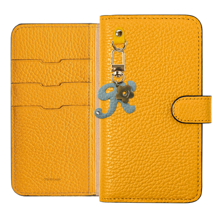 Genuine leather 32 colors Italian shrink leather mini initial charm notebook-style case (with belt) AQUOS series