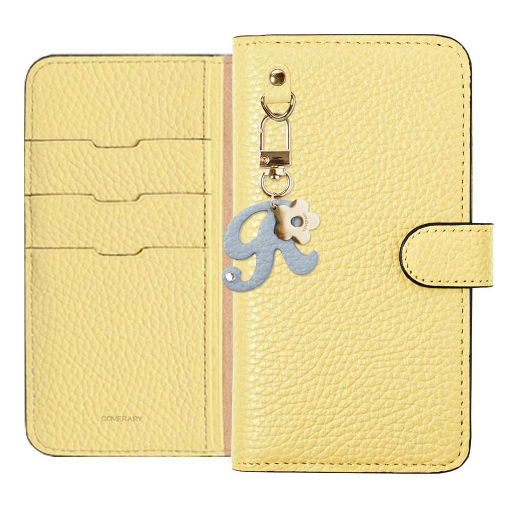 Genuine leather 32 colors Italian shrink leather mini initial charm notebook-style case (with belt) AQUOS series
