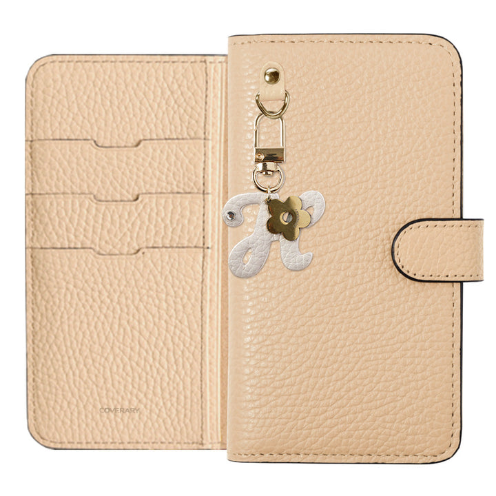 Genuine leather 32 colors Italian shrink leather mini initial charm notebook-style case (with belt) AQUOS series