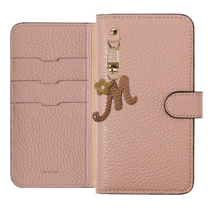Genuine leather 32 colors Italian shrink leather mini initial charm notebook-style case (with belt) Xperia series