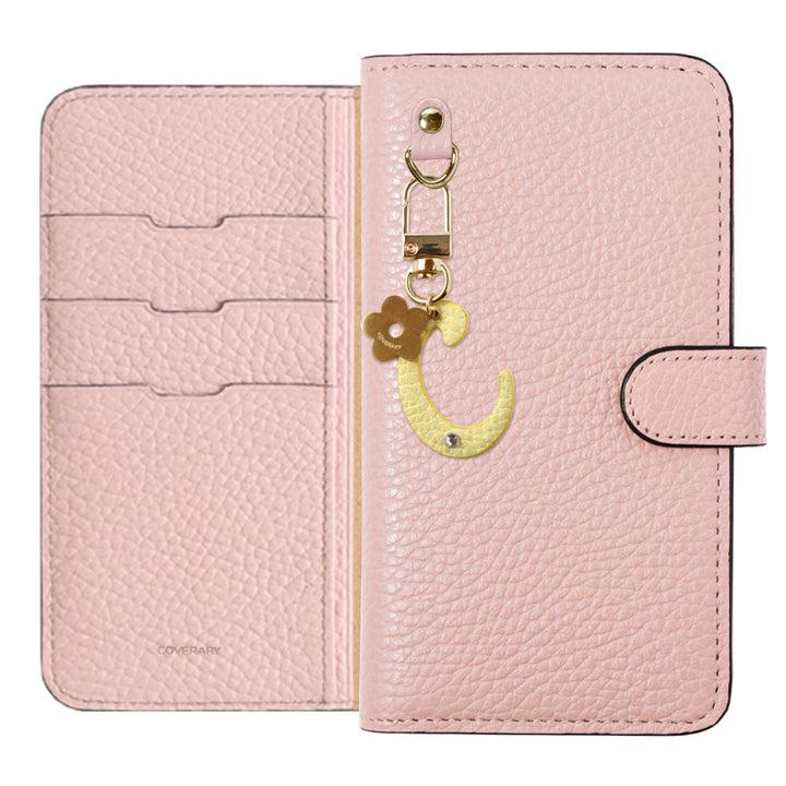 Genuine leather 32 colors Italian shrink leather mini initial charm notebook-style case (with belt) AQUOS series