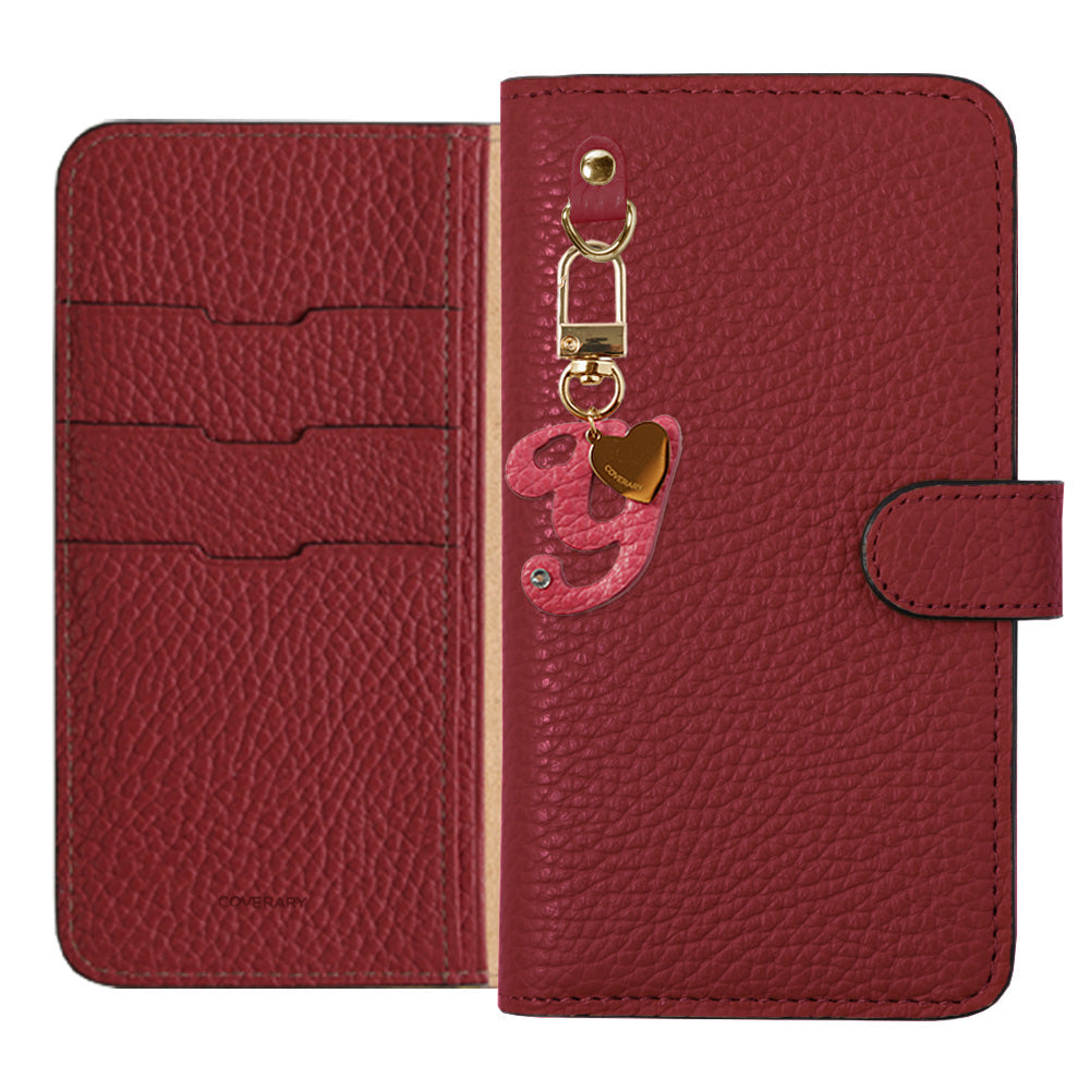 Genuine leather 32 colors Italian shrink leather mini initial charm notebook-style case (with belt) AQUOS series