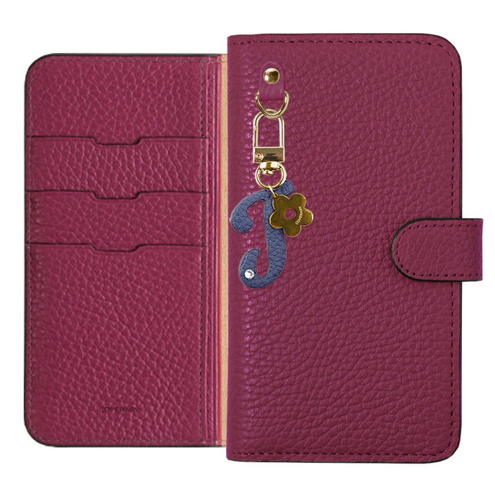 Genuine leather 32 colors Italian shrink leather mini initial charm notebook-style case (with belt) Xperia series