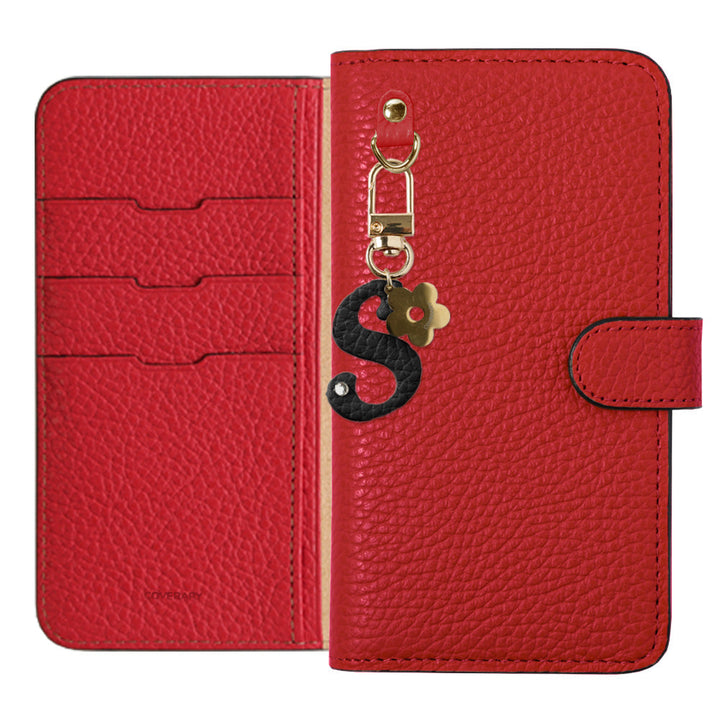 Genuine leather 32 colors Italian shrink leather mini initial charm notebook-style case (with belt) AQUOS series