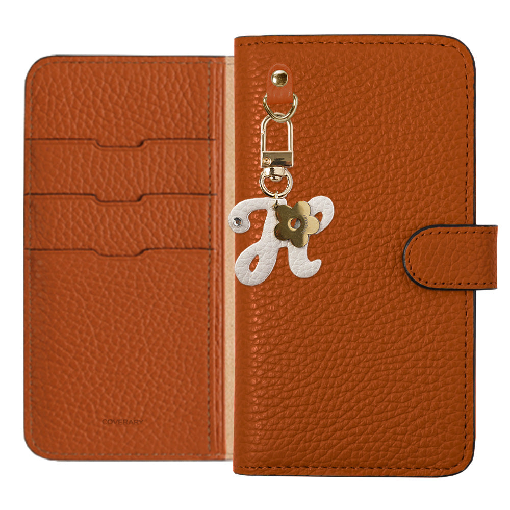 Genuine leather 32 colors Italian shrink leather mini initial charm notebook-style case (with belt) AQUOS series