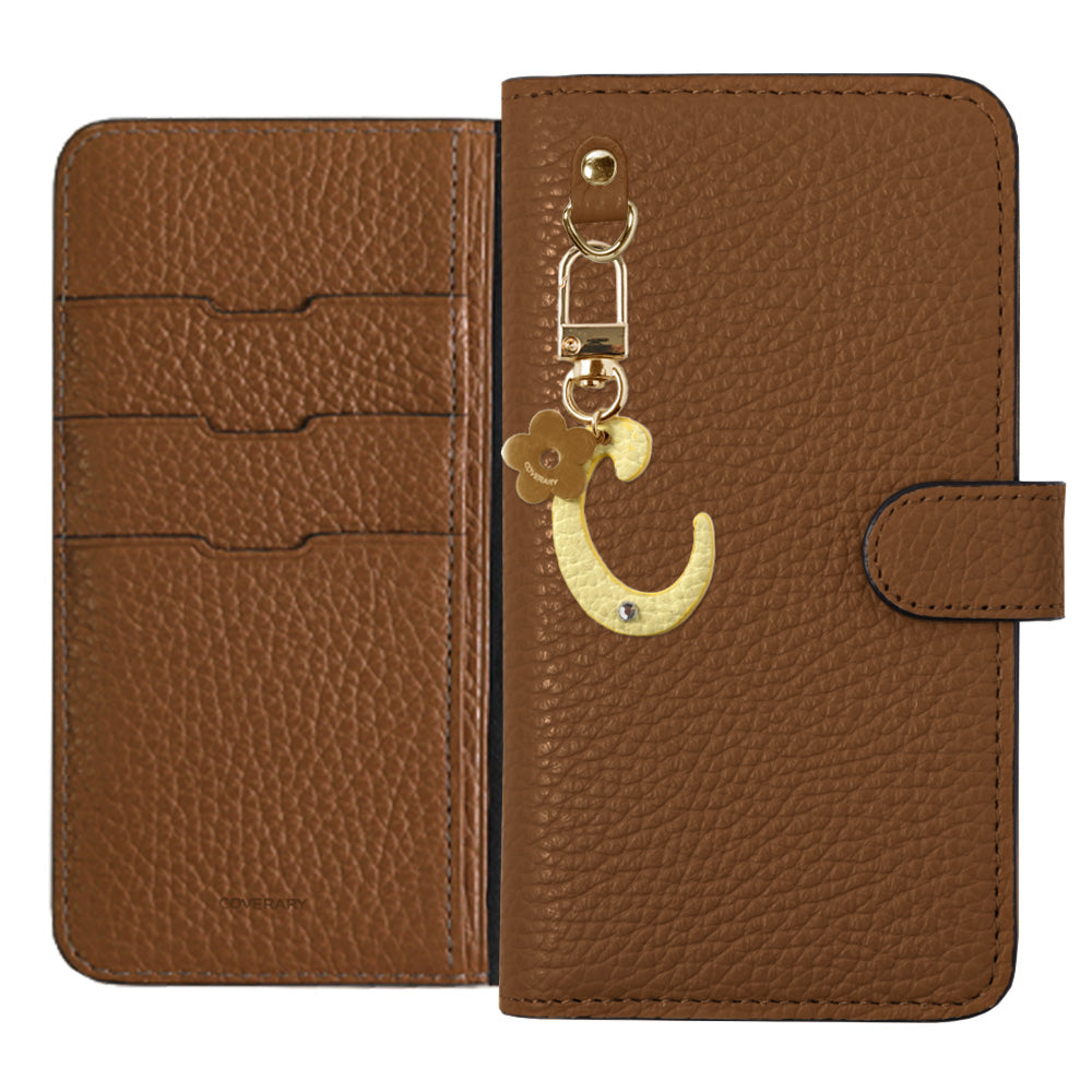 Genuine leather 32 colors Italian shrink leather mini initial charm notebook-style case (with belt) AQUOS series