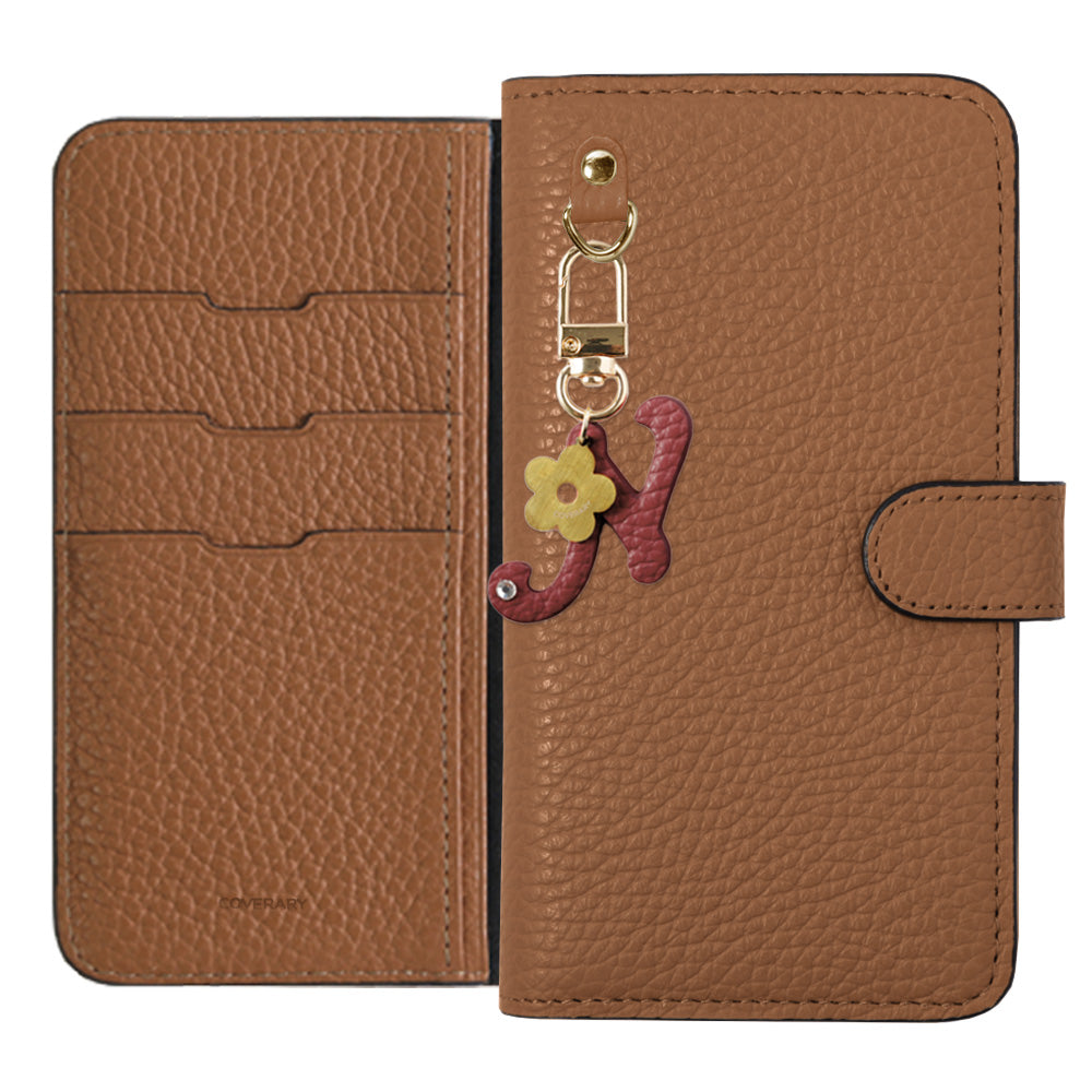 Genuine leather 32 colors Italian shrink leather mini initial charm notebook-style case (with belt) AQUOS series