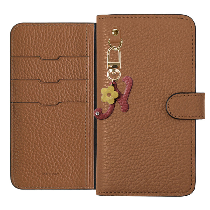 Genuine leather 32 colors Italian shrink leather mini initial charm notebook-style case (with belt) AQUOS series