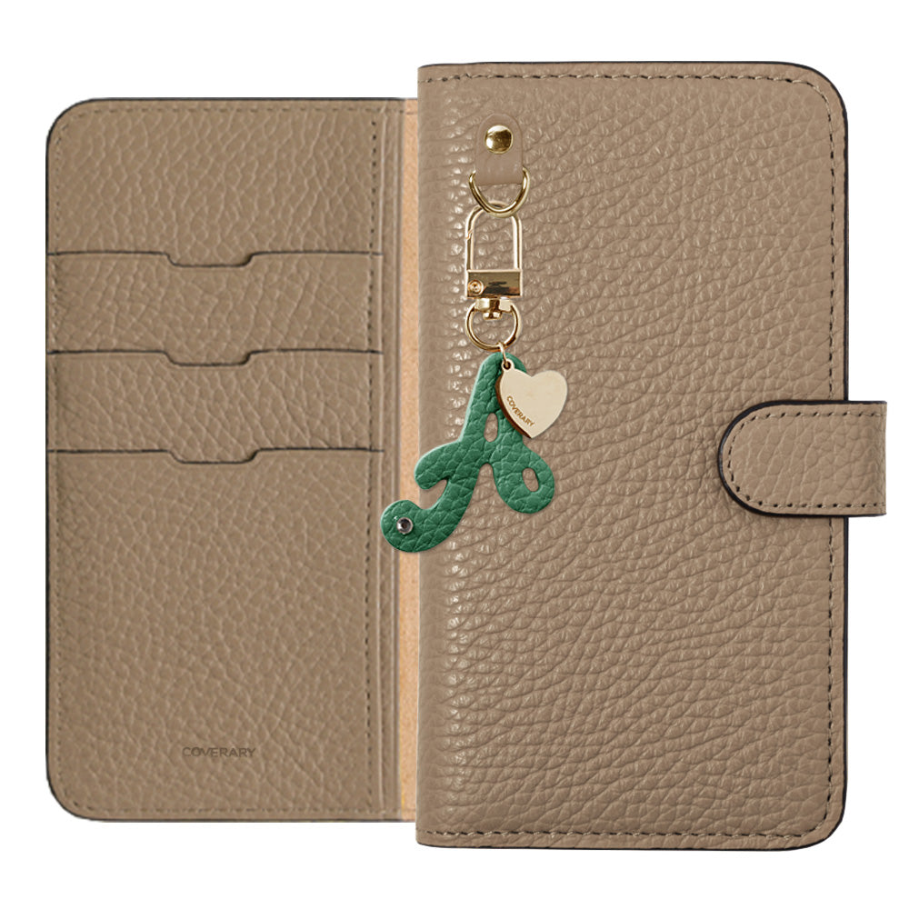 Genuine leather 32 colors Italian shrink leather mini initial charm notebook-style case (with belt) AQUOS series