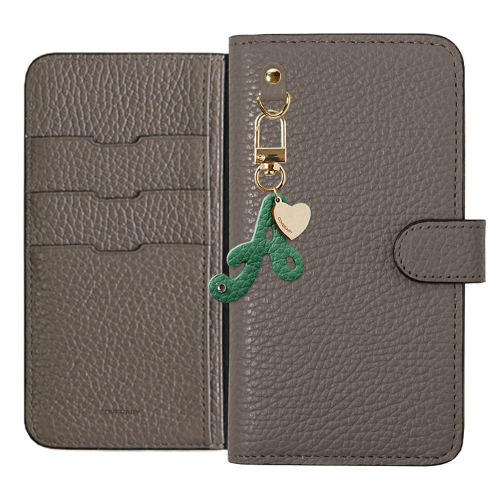 Genuine leather 32 colors Italian shrink leather mini initial charm notebook-style case (with belt) AQUOS series