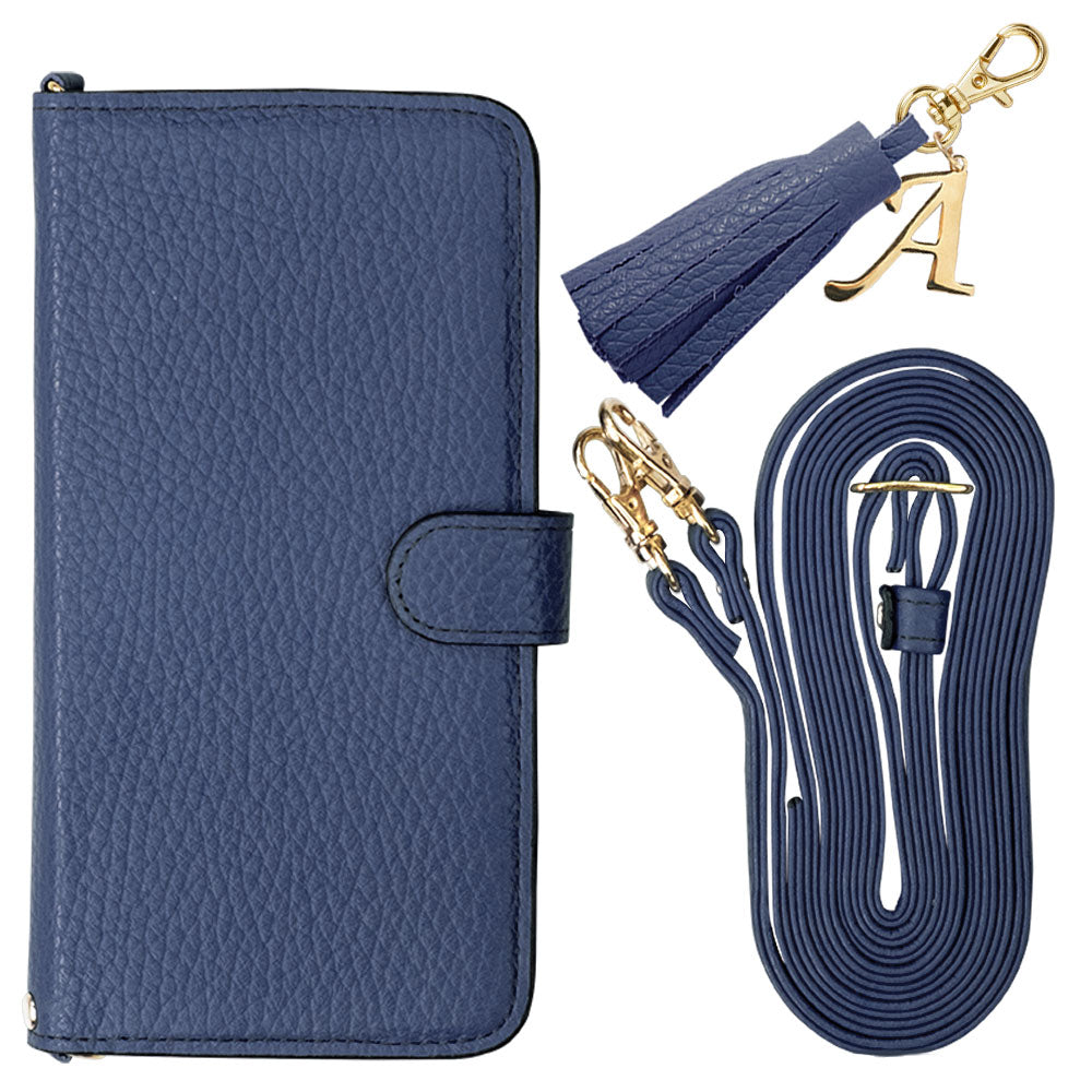 Genuine leather 32 colors Italian shrink leather with shoulder strap Initial tassel charm notebook-style case (with belt) Xperia series
