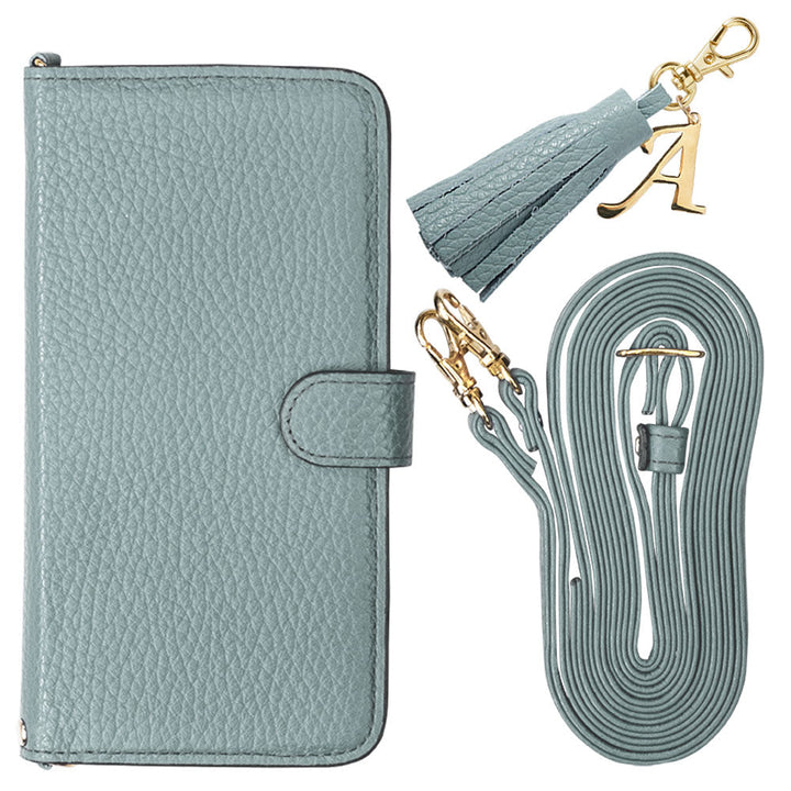 Genuine leather 32 colors Italian shrink leather with shoulder strap Initial tassel charm notebook-style case (with belt) Xperia series
