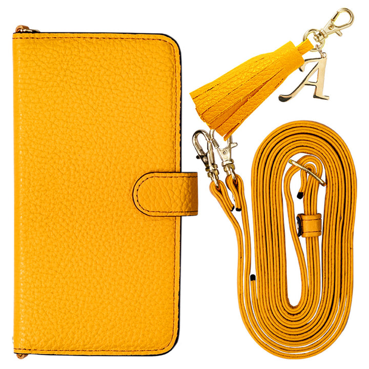 Genuine leather 32 colors Italian shrink leather with shoulder strap Initial tassel charm notebook-style case (with belt) Google Pixel series