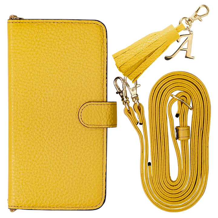 Genuine leather 32 colors Italian shrink leather with shoulder strap Initial tassel charm notebook-style case (with belt) Xperia series