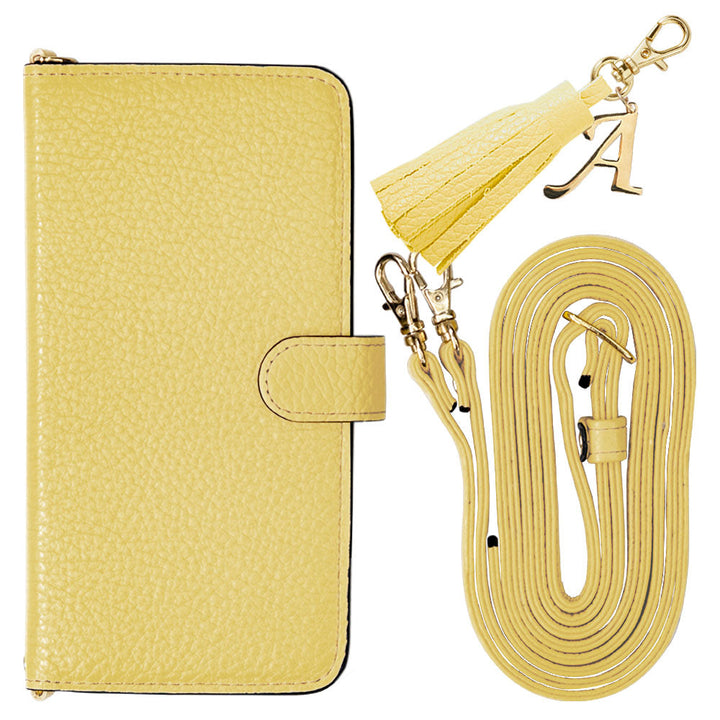 Genuine leather 32 colors Italian shrink leather with shoulder strap Initial tassel charm notebook-style case (with belt) Google Pixel series