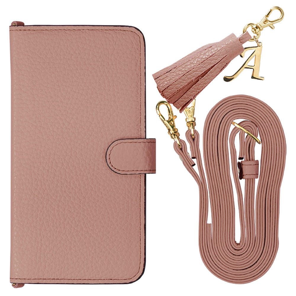 Genuine leather 32 colors Italian shrink leather with shoulder strap Initial tassel charm notebook-style case (with belt) Xperia series