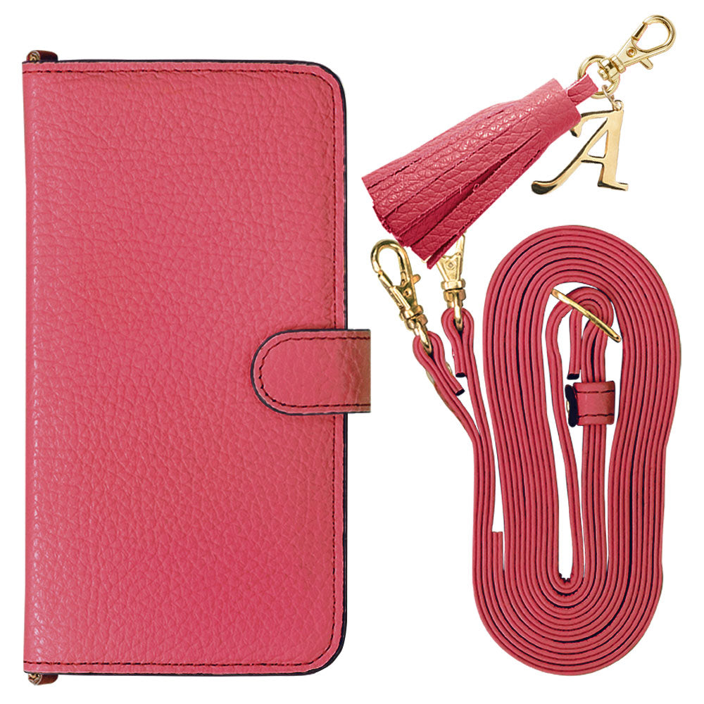 Genuine leather 32 colors Italian shrink leather with shoulder strap Initial tassel charm notebook-style case (with belt) Xperia series