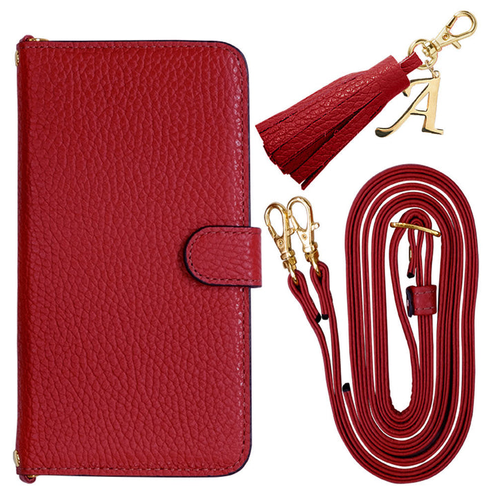 Genuine leather 32 colors Italian shrink leather with shoulder strap Initial tassel charm notebook-style case (with belt) Google Pixel series