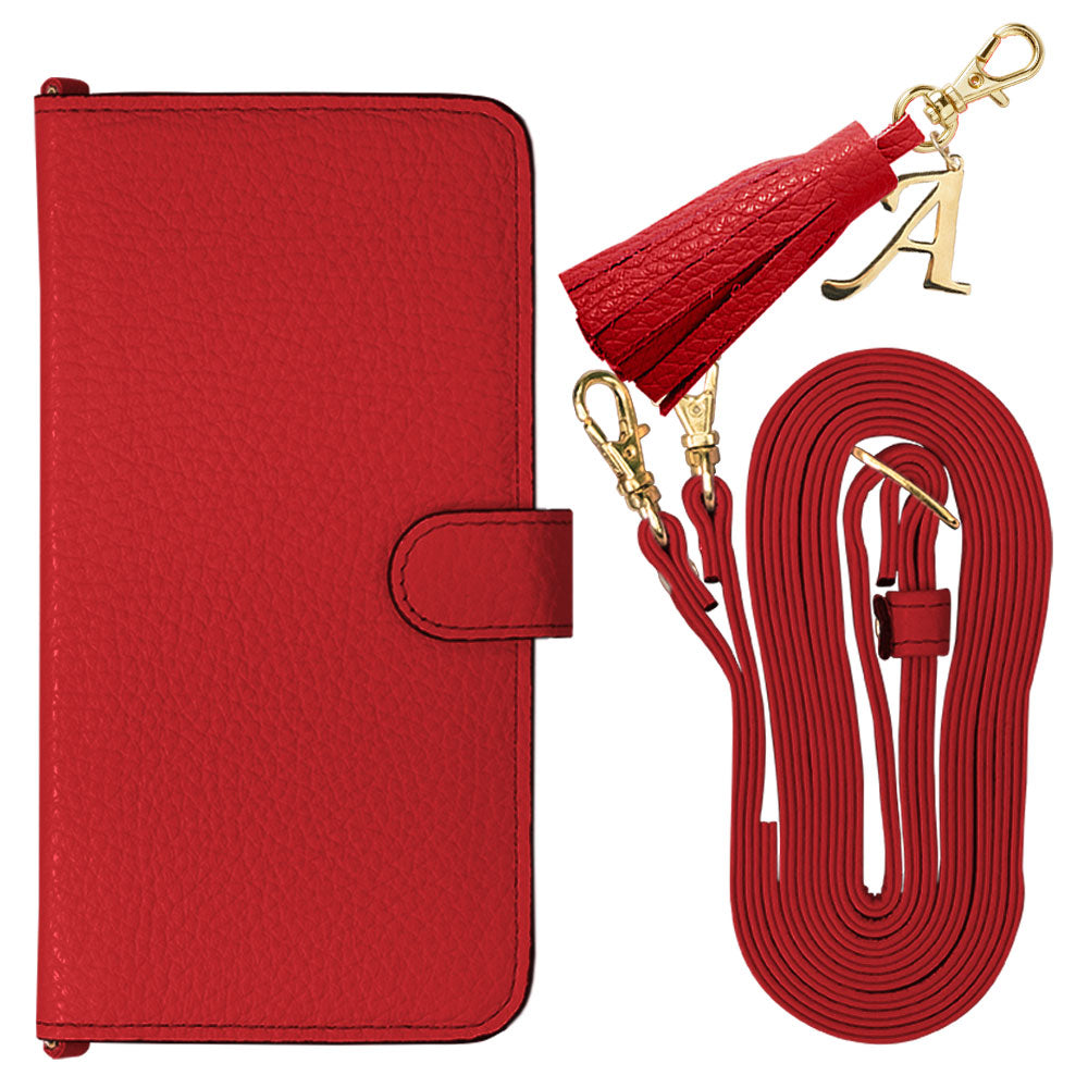 Genuine leather 32 colors Italian shrink leather with shoulder strap Initial tassel charm notebook-style case (with belt) Xperia series