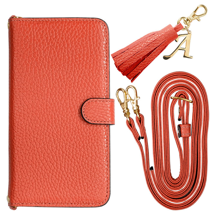 Genuine leather 32 colors Italian shrink leather with shoulder strap Initial tassel charm notebook-style case (with belt) Google Pixel series