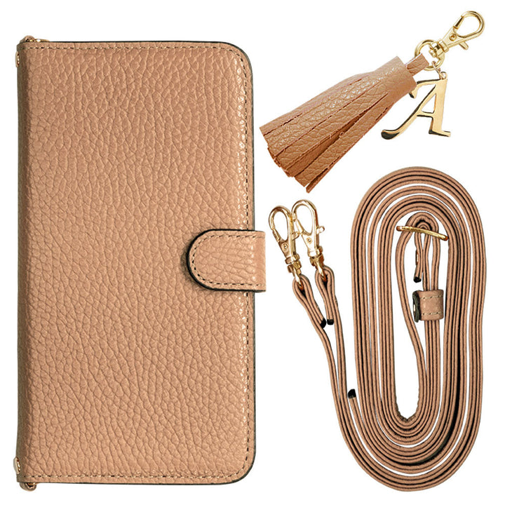Genuine leather 32 colors Italian shrink leather with shoulder strap Initial tassel charm notebook-style case (with belt) Google Pixel series