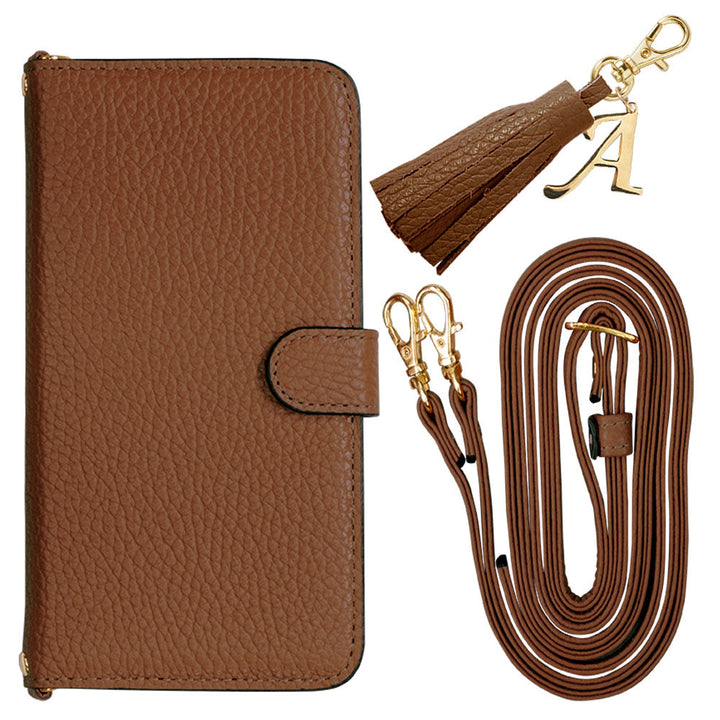 Genuine leather 32 colors Italian shrink leather with shoulder strap Initial tassel charm notebook-style case (with belt) Google Pixel series