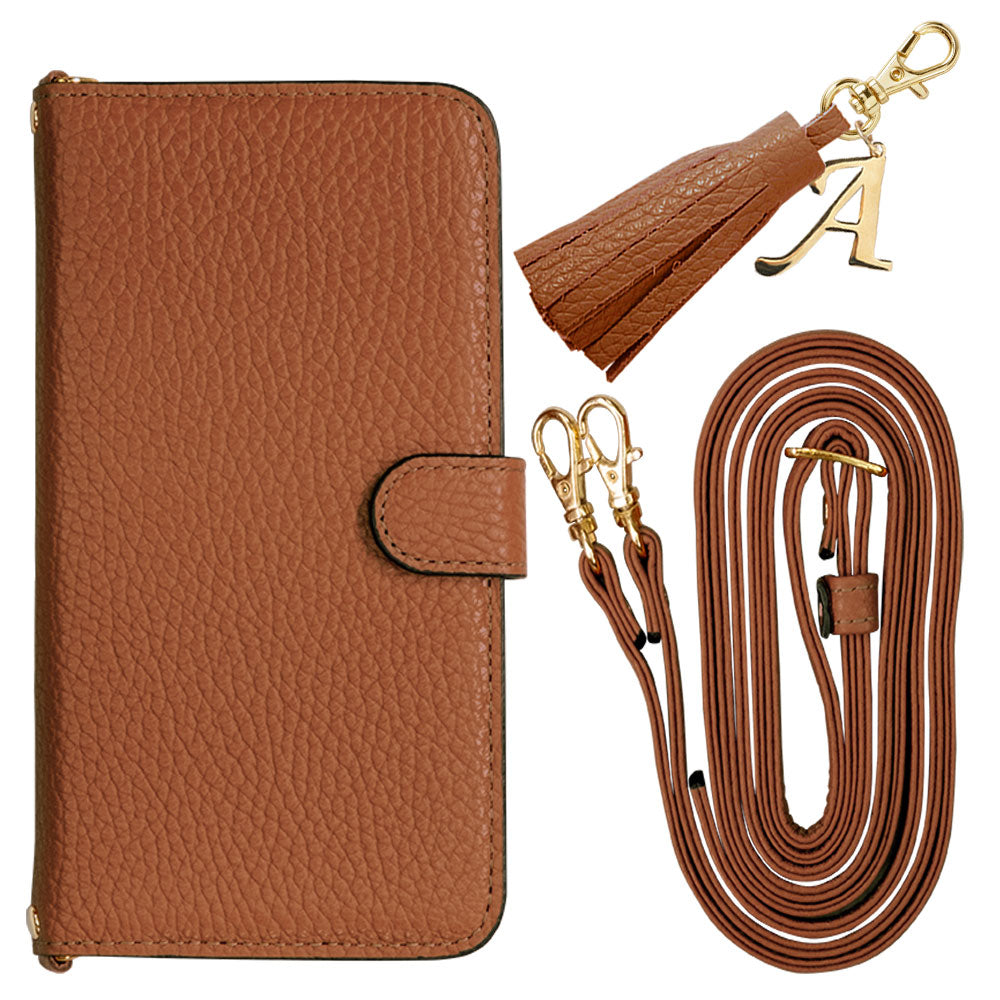 Genuine leather 32 colors Italian shrink leather with shoulder strap Initial tassel charm notebook-style case (with belt) Google Pixel series