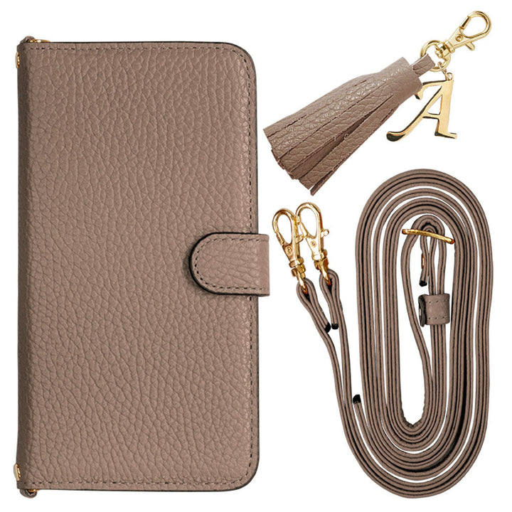Genuine leather 32 colors Italian shrink leather with shoulder strap Initial tassel charm notebook-style case (with belt) Xperia series