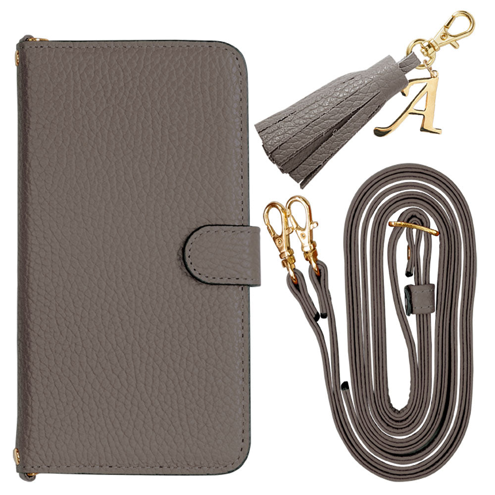 Genuine leather 32 colors Italian shrink leather with shoulder strap Initial tassel charm notebook-style case (with belt) Google Pixel series