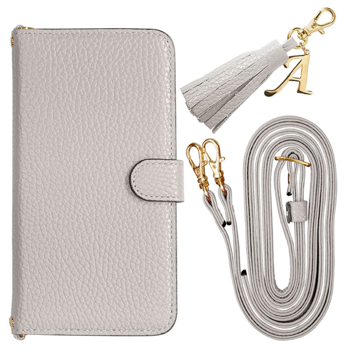 Genuine leather 32 colors Italian shrink leather with shoulder strap Initial tassel charm notebook-style case (with belt) Xperia series