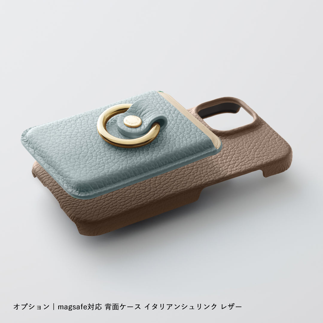 Magsafe対応 本革 32色 イタリアンシュリンクレザー カードポケット スマホリング付き