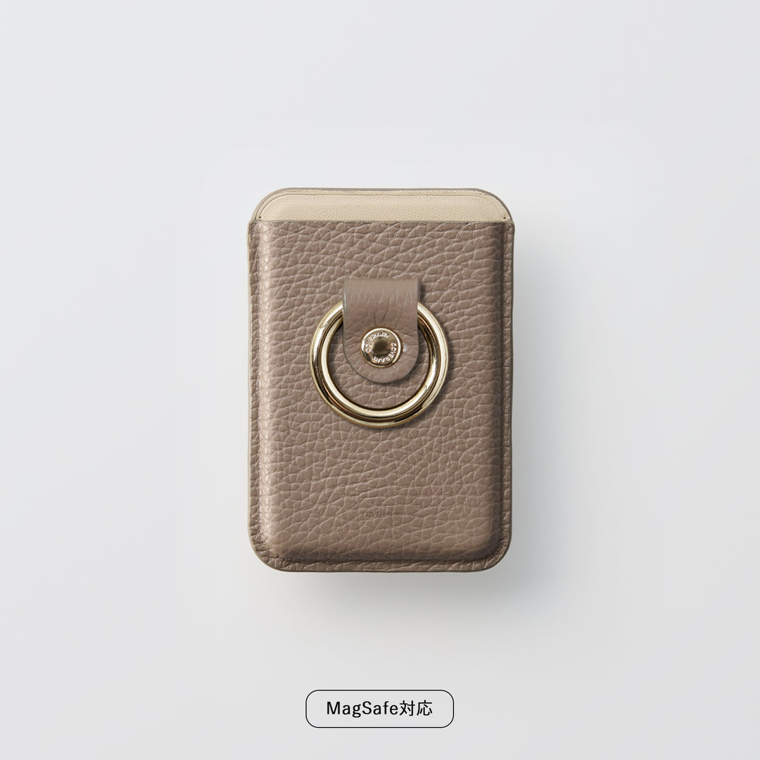 Magsafe対応 本革 32色 イタリアンシュリンクレザー カードポケット スマホリング付き