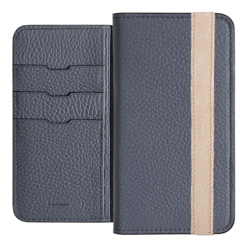 Cuir véritable 32 couleurs cuir italien grainé ligne d'accent étui portefeuille série Galaxy