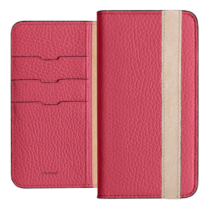 Cuir véritable 32 couleurs cuir italien grainé ligne d'accent étui portefeuille série Galaxy